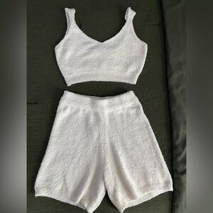 SHEIN White Fuzzy Pajama Set